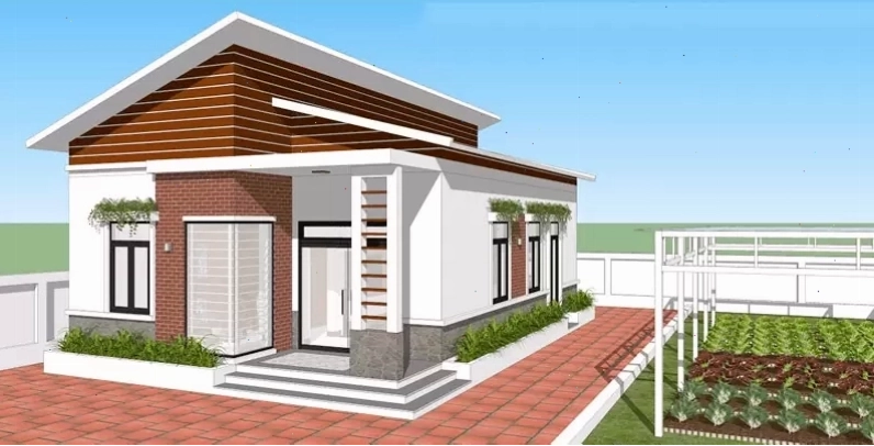 Mẫu nhà cấp 4 nông thôn mái lệch đơn giản và tinh tế