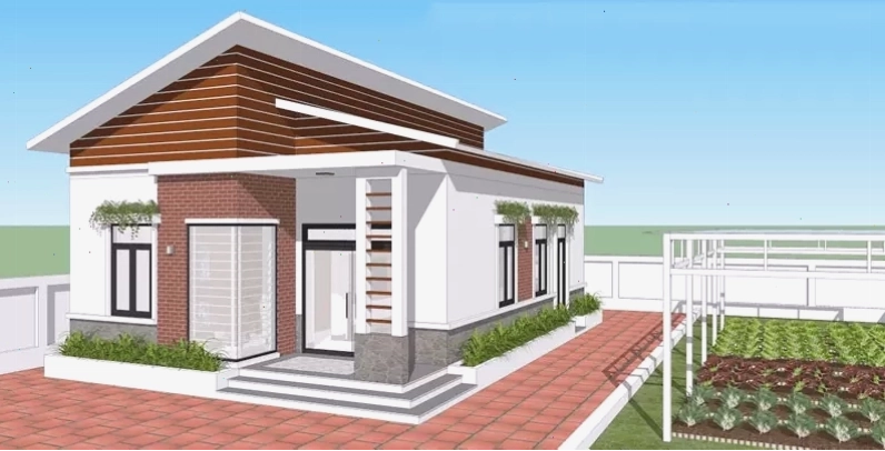 Mẫu nhà cấp 4 nông thôn thiết kế mái lệch độc đáo, hiện đại và gần gũi thiên nhiên