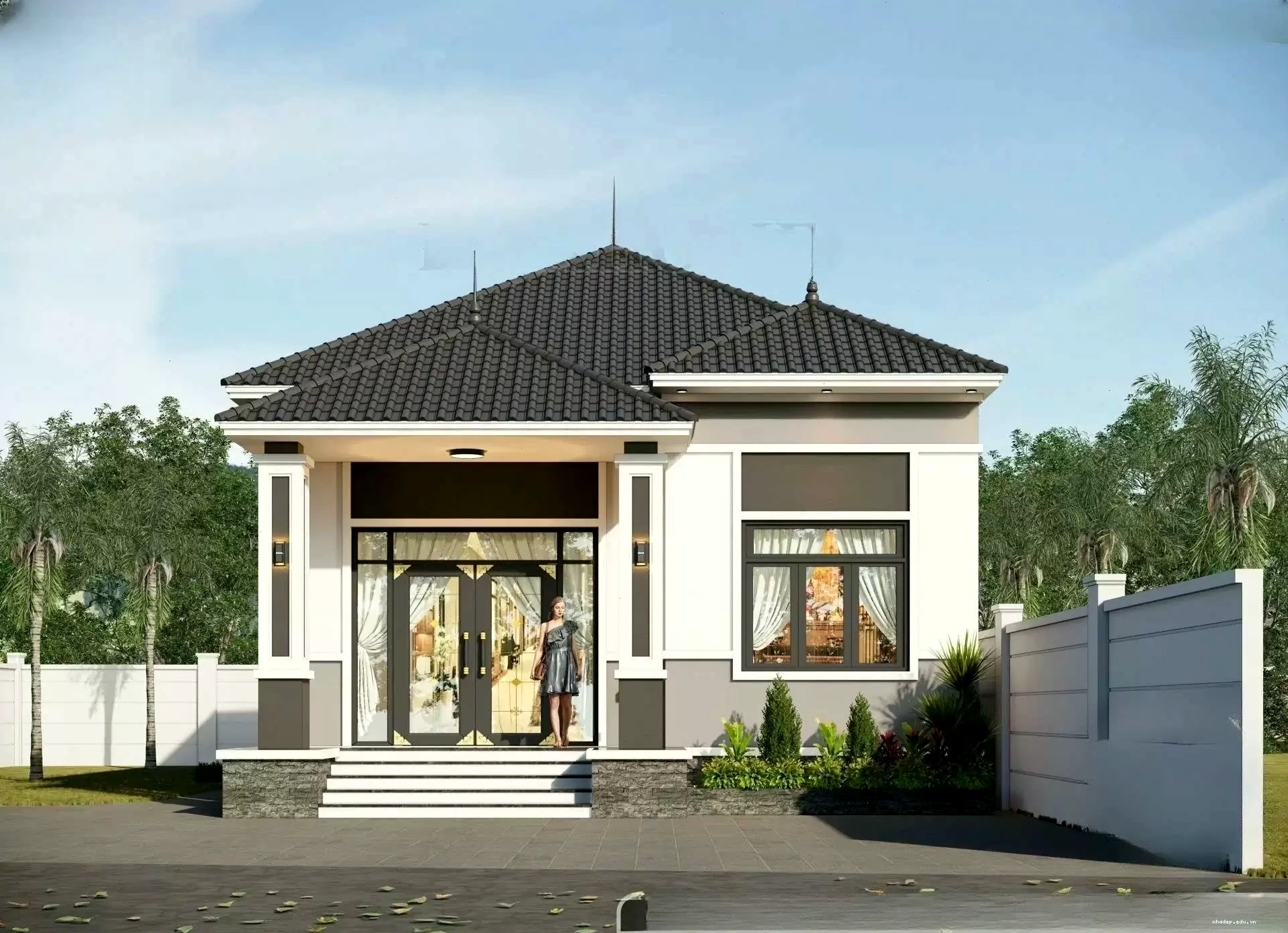 Mẫu nhà cấp 4 nông thôn thiết kế mái Nhật hiện đại
