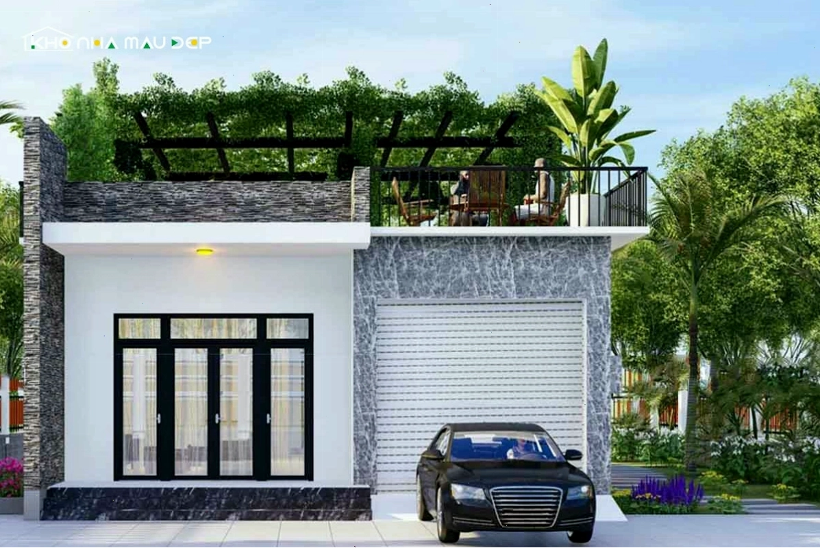 Mẫu nhà cấp 4 sân thượng có giàn leo tạo không gian xanh mát