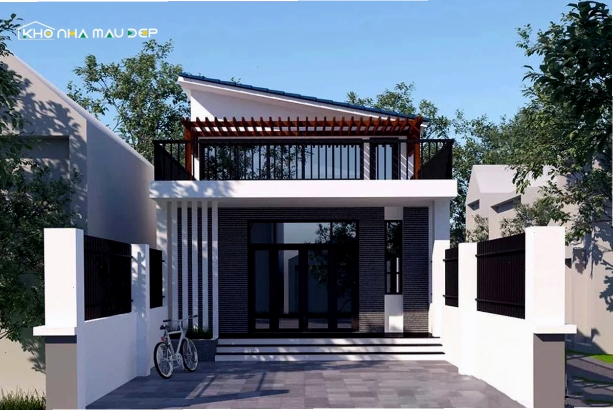 Mẫu nhà cấp 4 sân thượng thiết kế có thêm mái che