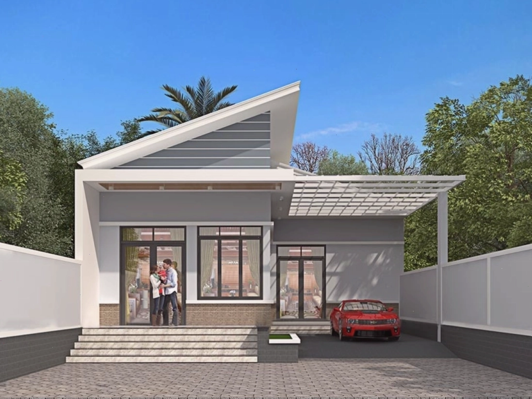 Mẫu nhà cấpL mái lệch đẹp mắt và tối ưu diện tích