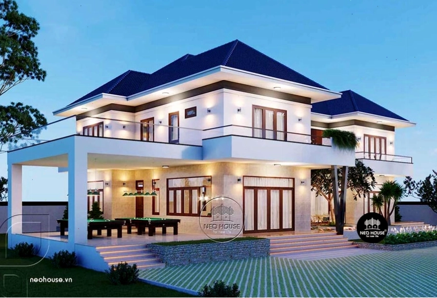 Mẫu nhà hộp 2 tầng mái Thái sở hữu tính thẩm mỹ cao, đường nét kiến trúc tinh tế