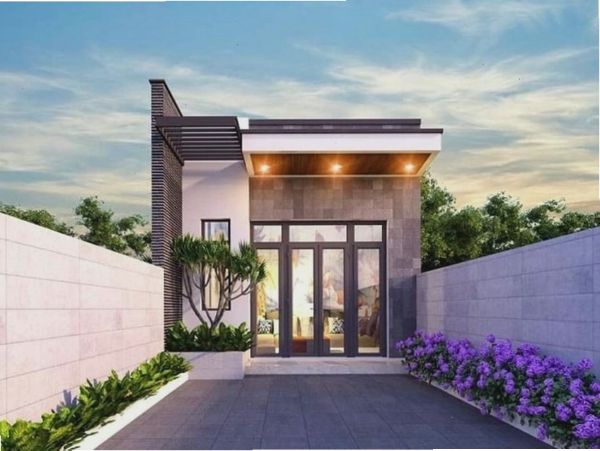 Mẫu nhà mái bằng 1 tầng có sân vườn xanh mát