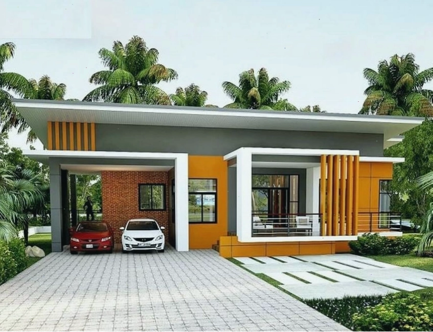 Mẫu nhà mái bằng 1 tầng hiện đại với cửa kính lớn