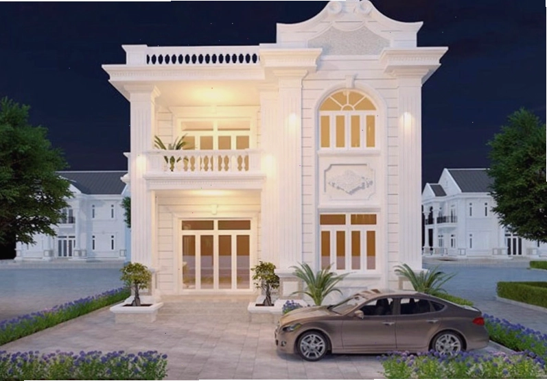 Mẫu nhà mái bằng 2 tầng phong cách tân cổ điển sang trọng và tinh tế