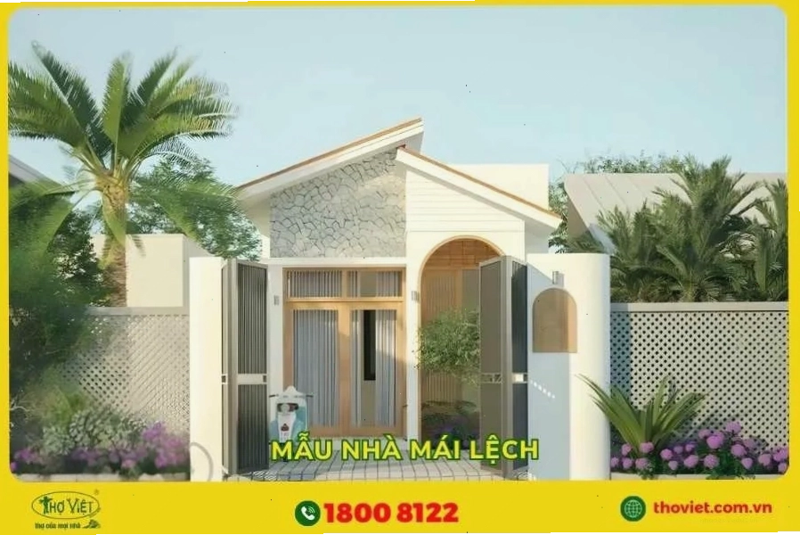 Mẫu nhà mái lệch 2 tầng với kiến trúc hiện đại và ấn tượng