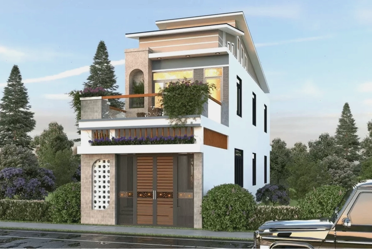 Mẫu nhà mái lệch 4 phòng ngủ sang trọng, độc đáo