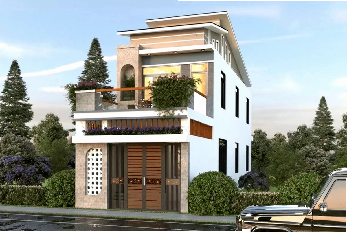 Mẫu nhà mái lệch 4 phòng ngủ sang trọng, độc đáo