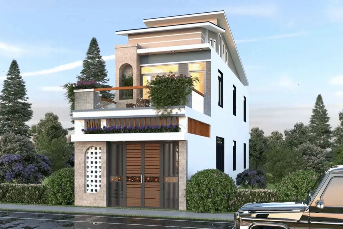 Mẫu nhà mái lệch 4 phòng ngủ sang trọng và độc đáo