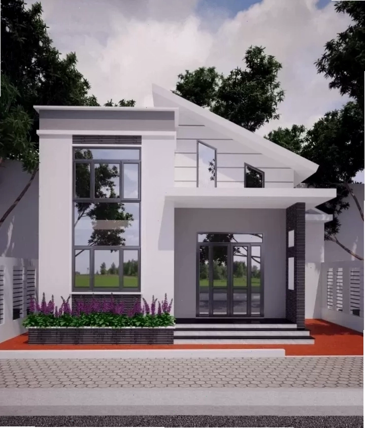 Mẫu nhà mái lệch có gác lửng