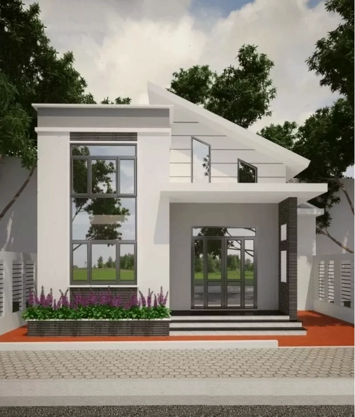 Mẫu nhà mái lệch có gác lửng