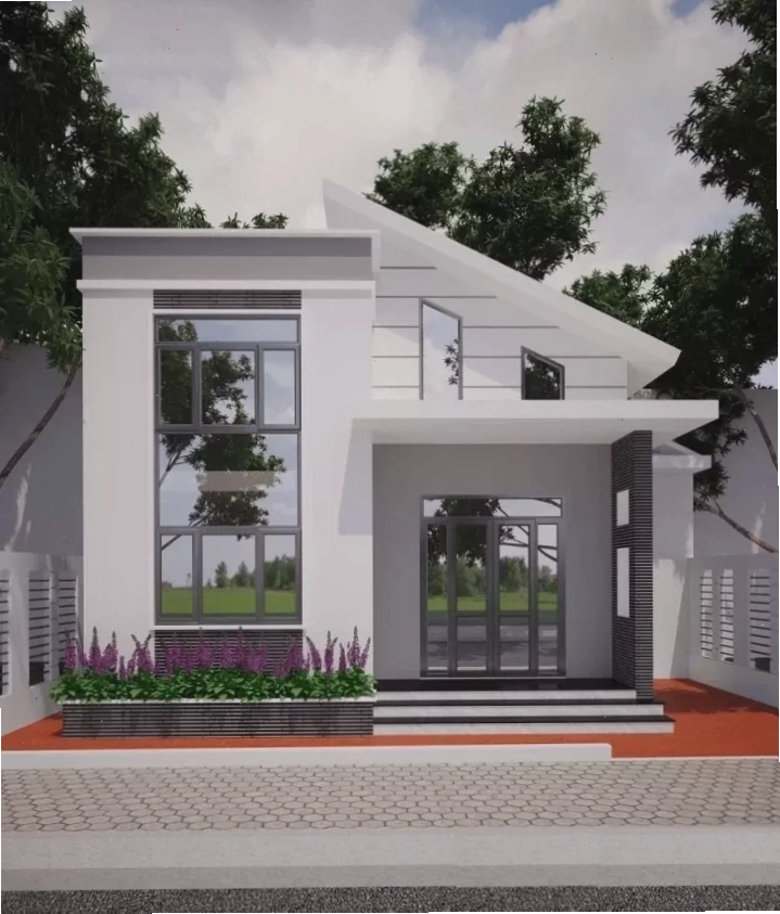 Mẫu nhà mái lệch có gác lửng theo phong cách Nhật Bản