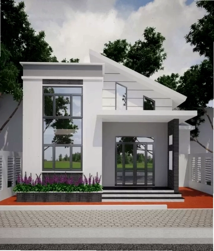 Mẫu nhà mái lệch có gác lửng với không gian sinh hoạt thông minh