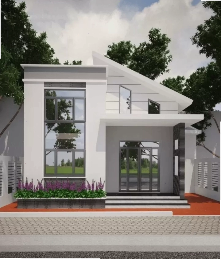 Mẫu nhà mái lệch có gác lửng với thiết kế thông minh