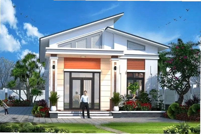 Mẫu nhà mái lệch có sân vườn tạo cảm giác bình yên và thư thái