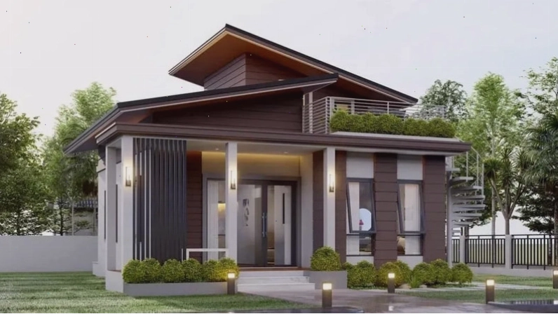 Mẫu nhà mái lệch đẹp có gác lửng, tối ưu diện tích