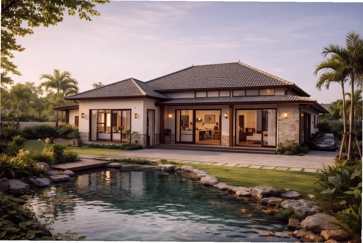 Mẫu nhà mái Nhật 1 tầng 3 phòng ngủ với thiết kế hiện đại, công năng sử dụng cao