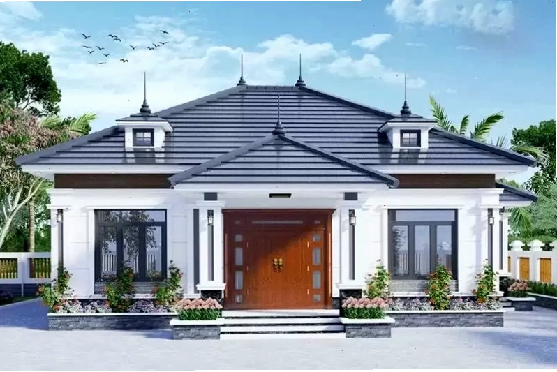 Mẫu nhà mái Nhật 1 tầng đẹp với thiết kế 2 mặt tiền thông thoáng và sang trọng