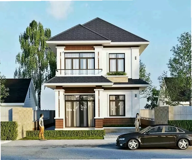 Mẫu nhà mái Nhật 2 tầng 6m với phong cách tối giản