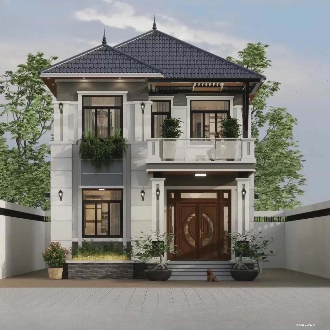 Mẫu nhà mái Nhật 2 tầng 8x10m hiện đại, tiện nghi