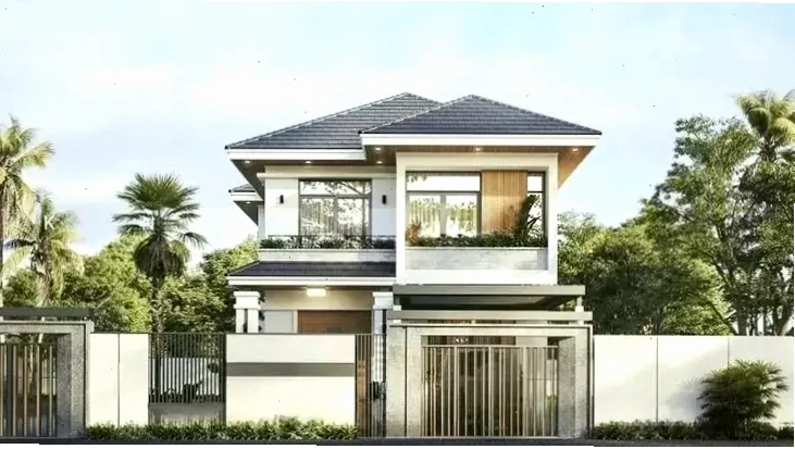 Mẫu nhà mái Nhật 2 tầng 8x10m mang phong cách tân cổ điển sang trọng