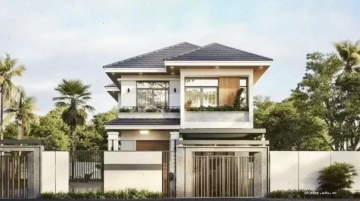 Mẫu nhà mái Nhật 2 tầng 8x10m với 3 phòng ngủ tiện nghi