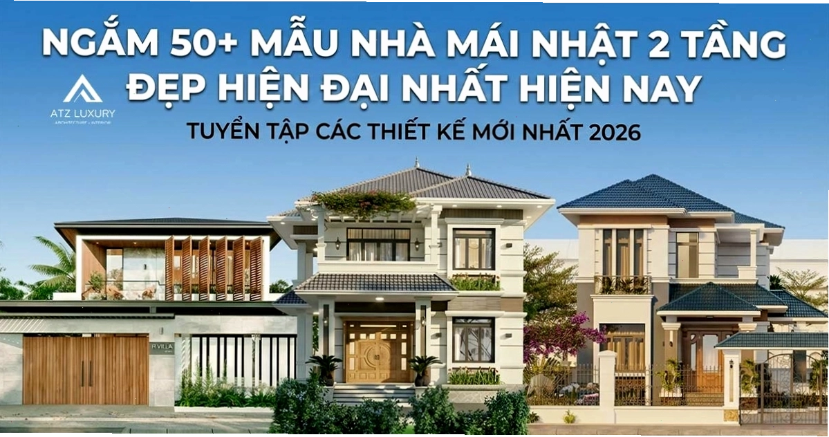 Mẫu nhà mái Nhật 2 tầng đẹp với kiến trúc hiện đại và không gian xanh