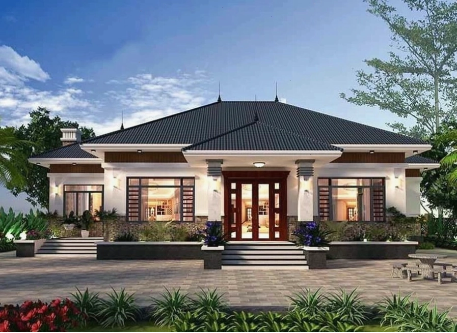 Mẫu nhà mái Nhật 2 tầng kết hợp gara ô tô tiện lợi