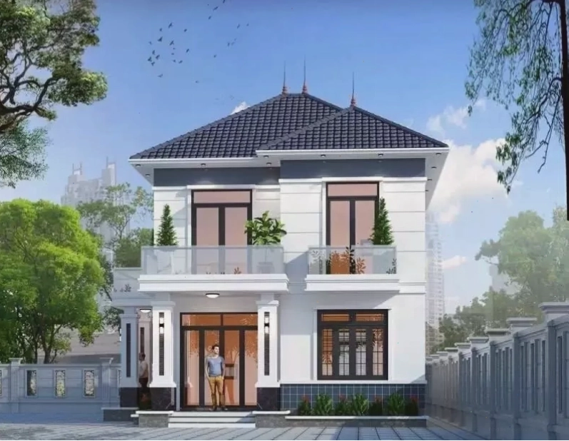 Mẫu nhà mái Nhật 2 tầng mặt tiền 6m đẹp với kiến trúc hài hòa