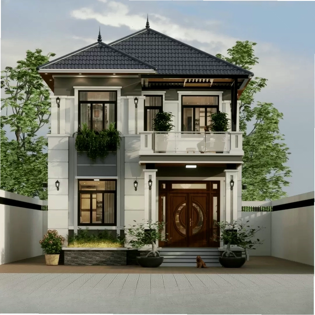 Mẫu nhà mái Nhật hai tầng 8x10m hiện đại với công năng đa dạng