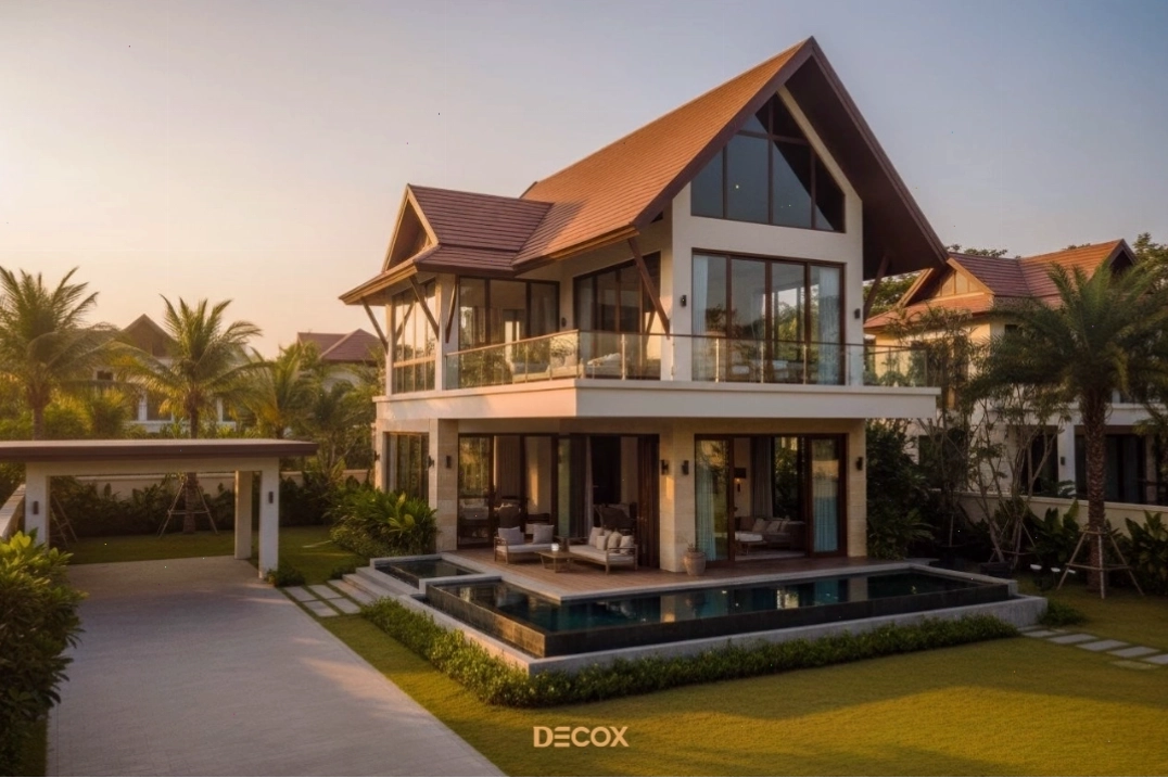 Mẫu nhà mái thái cấp 4 đơn giản ở nông thôn với sân vườn rộng rãi