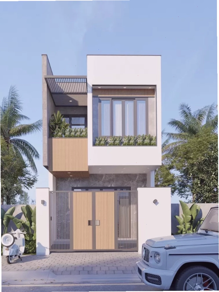 Mẫu nhà ống 2 tầng đẹp, sang trọng với kiến trúc mái thái