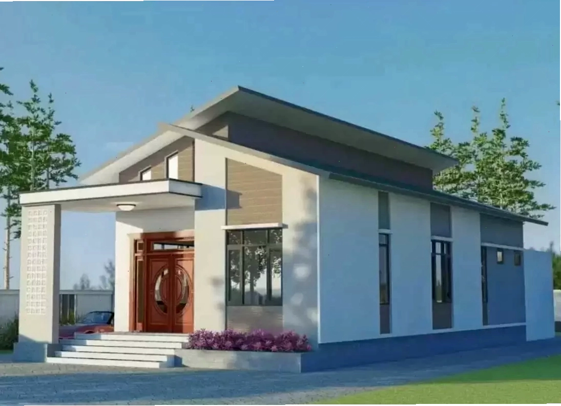 Mẫu nhà ống 2 tầng mái lệch 3 phòng ngủ