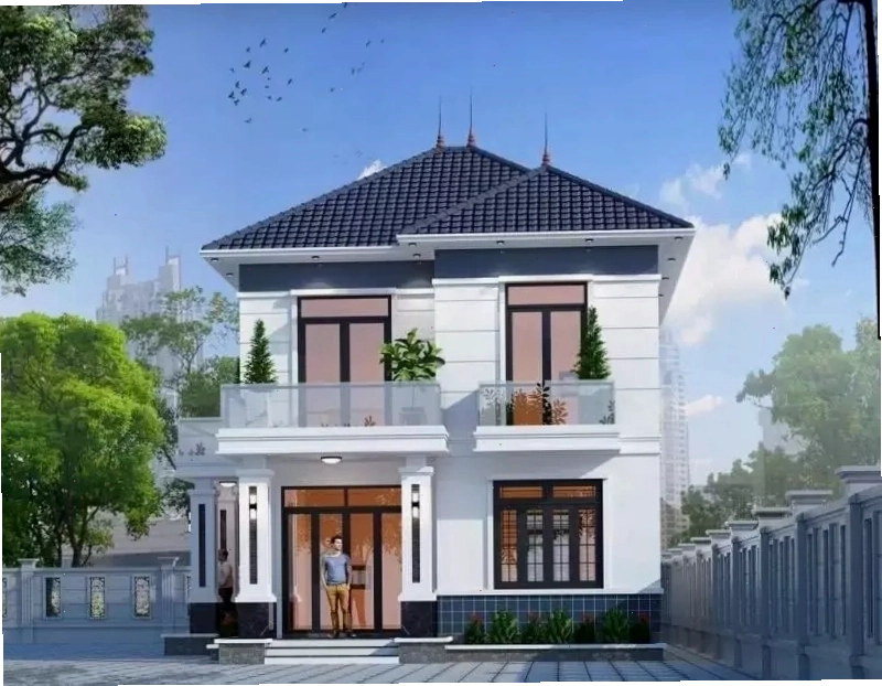 Mẫu nhà ống 2 tầng mái Nhật mặt tiền 6m với thiết kế hiện đại và sang trọng