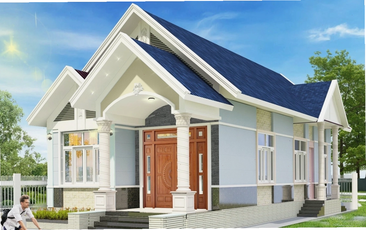 Mẫu nhà ống cấp 4 mái Thái lợp tôn giả ngói hiện đại với gam màu trung tính