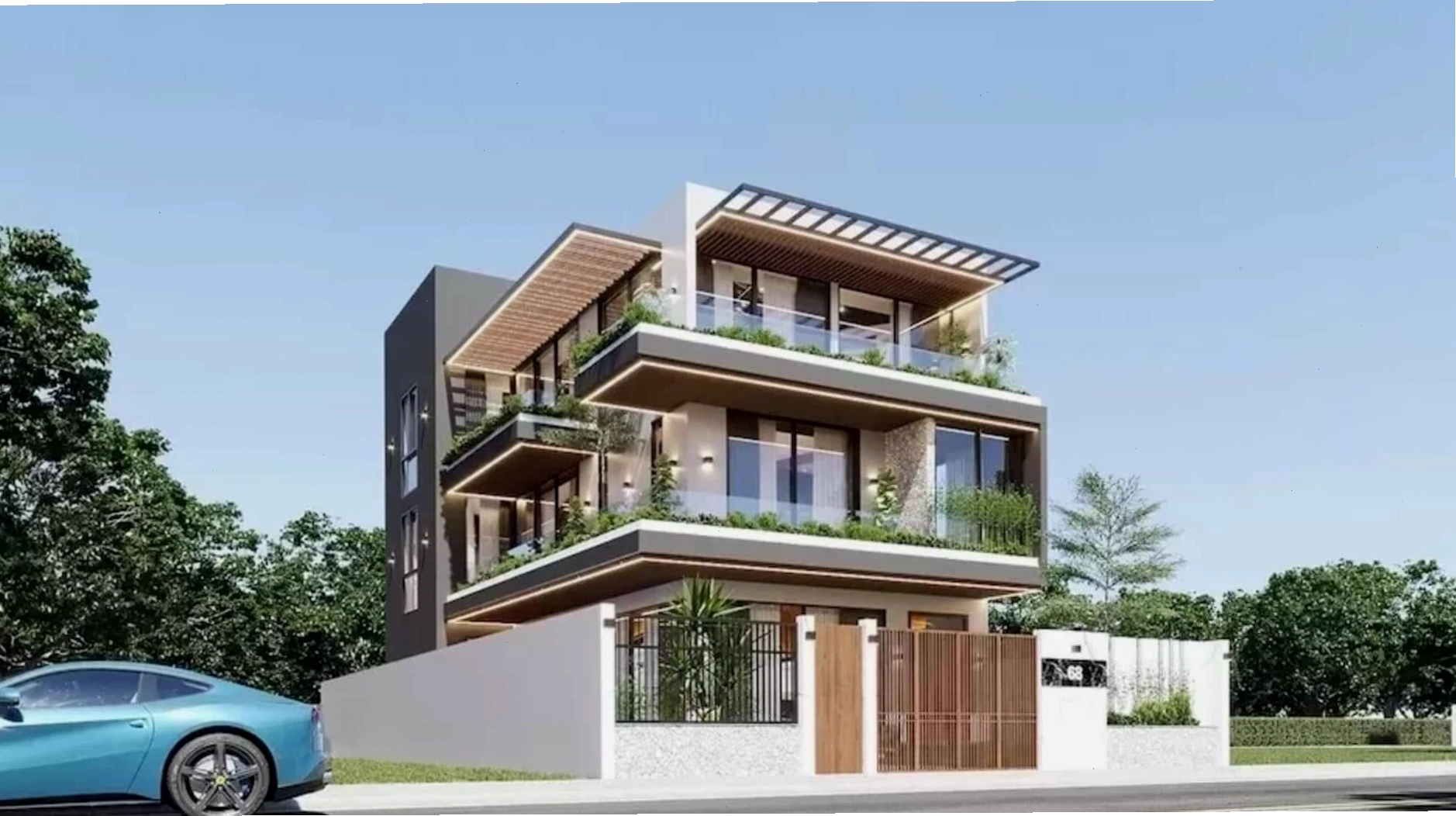 Mẫu nhà ống lệch tầng 4x15m 3 tầng với mặt tiền ấn tượng