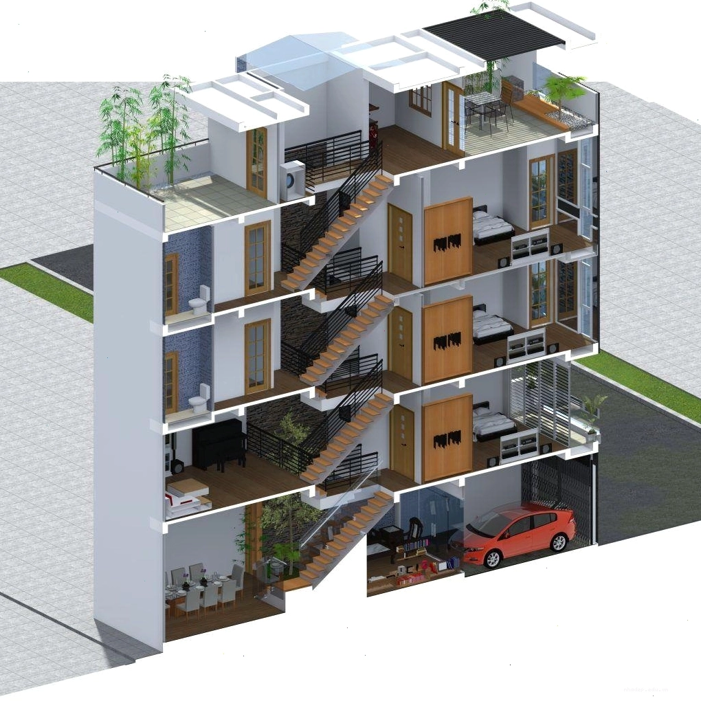 Mẫu nhà ống lệch tầng đẹp với sự phân chia không gian sáng tạo