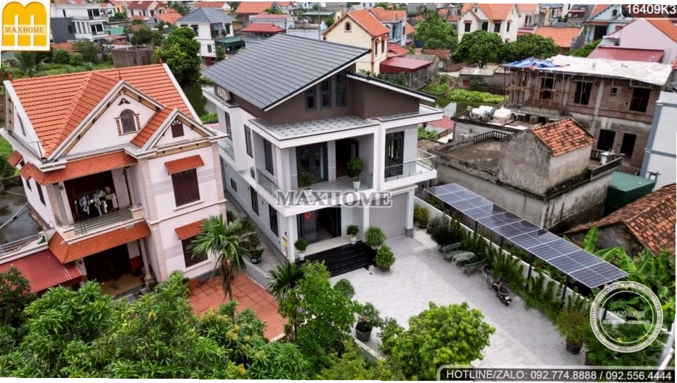 Mẫu nhà ống mái lệch 2 tầng với thiết kế hiện đại