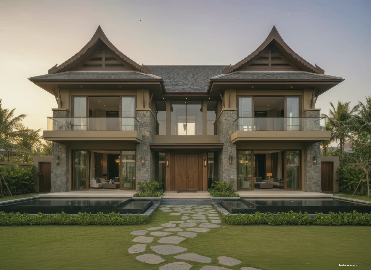Mẫu nhà phố 2 tầng mái thái có sân thượng rộng rãi