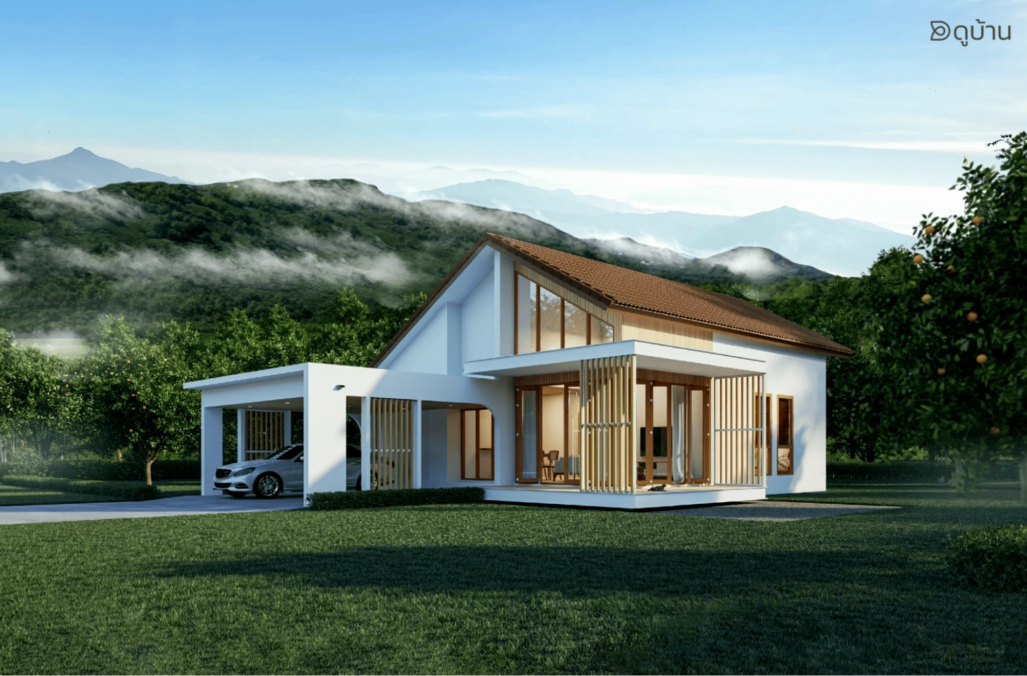 Mẫu nhà trệt mái Nhật với cảnh quan sân vườn đẹp