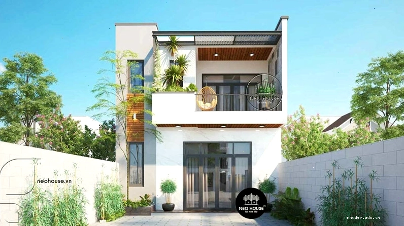 Mẫu nhà vuông 2 tầng mái bằng đẹp ở nông thôn, kết hợp sân vườn và không gian xanh