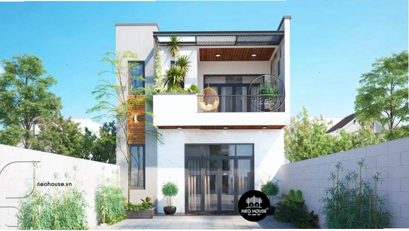 Mẫu nhà vuông 2 tầng mái bằng hiện đại, phù hợp với không gian nông thôn