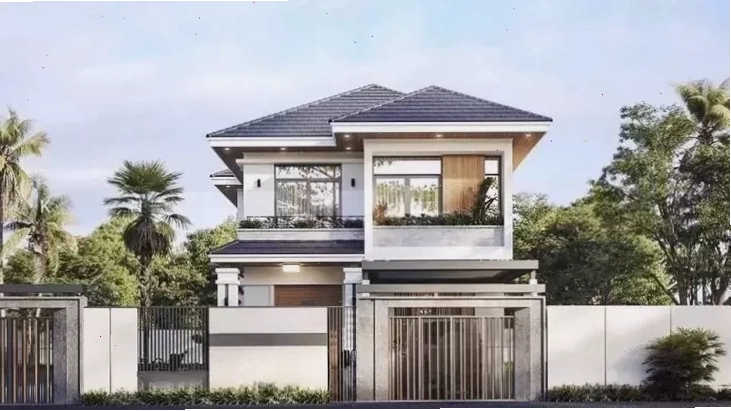 Mẫu nhà vuông 2 tầng mái nhật 8x10m