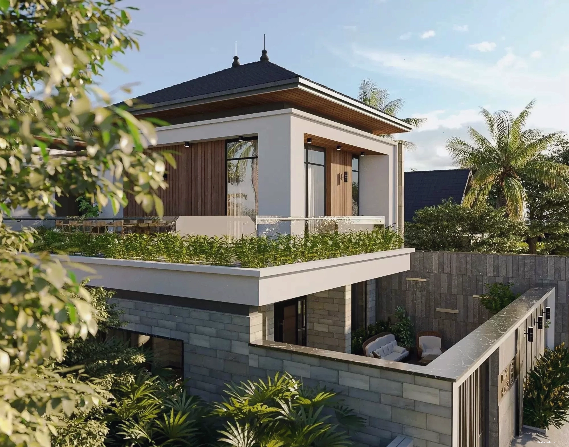 Mẫu nhà vuông 2 tầng mái nhật 8x10m đẹp ấn tượng