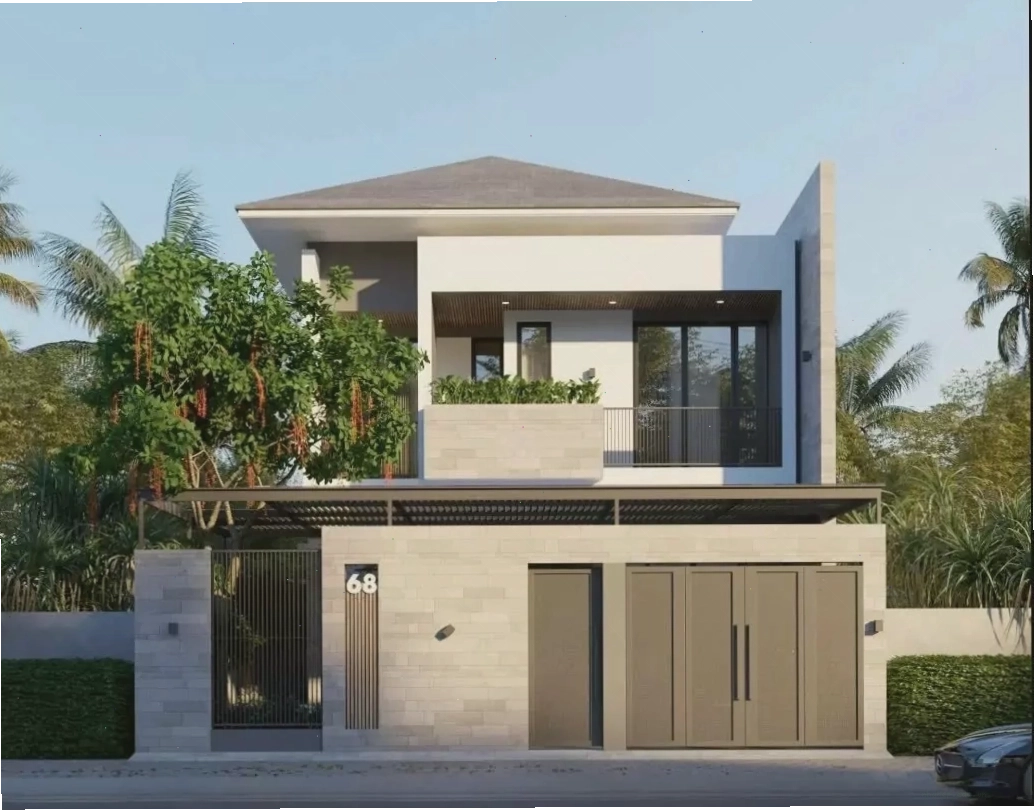 Mẫu nhà vuông 2 tầng mái nhật 8x12m