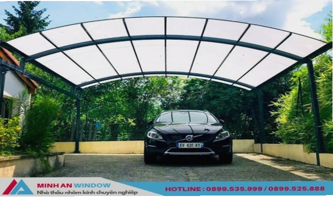 Mẫu nhà xe mái vòm đẹp với khung sắt chắc chắn