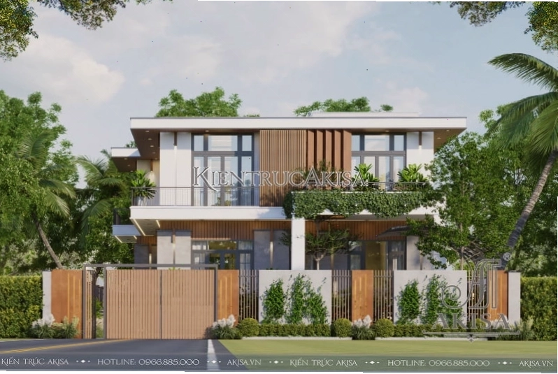 Mẫu thiết kế nhà biệt thự đẹp 2 tầng mái bằng thoáng đãng với thiết kế nhiều cửa sổ