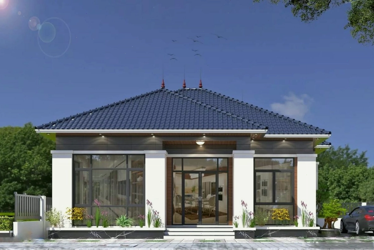 Mẫu thiết kế nhà ống 1 tầng mái Nhật