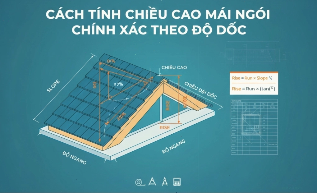 Minh họa cách tính độ dốc mái ngói